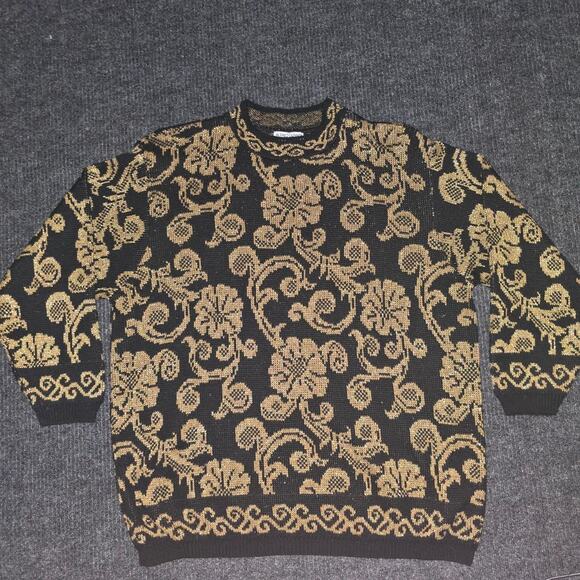 Alfred Dunner Sweaters - Vintage 90s Alfred Dunner Black and Gold Sweater